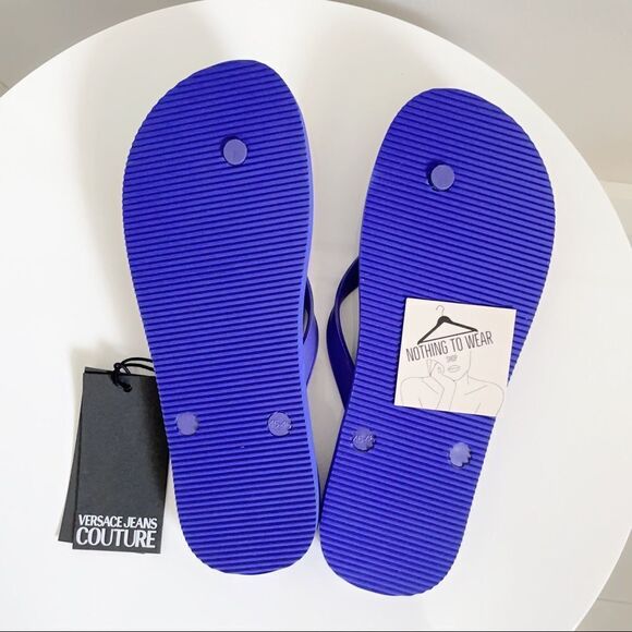 ⭕️ VERSACE JEANS Flip Flops Slides Slippers Logo Men’s Blue Black 10 43 - Picture 6 of 7